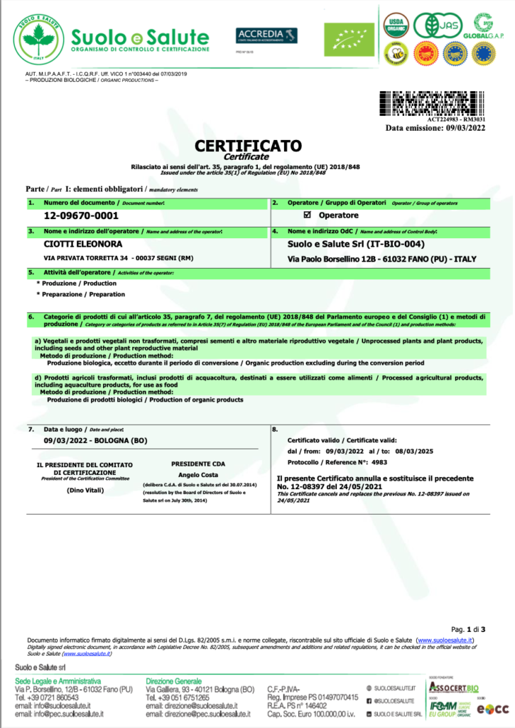 Certificato BIO
